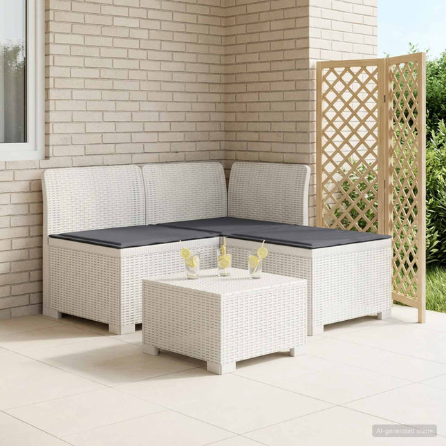 3-personers havensofa med puder i rattanlook PP Hvid