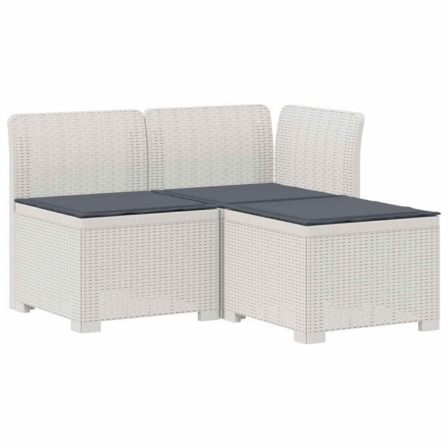 3-personers havensofa med puder i rattanlook PP Hvid