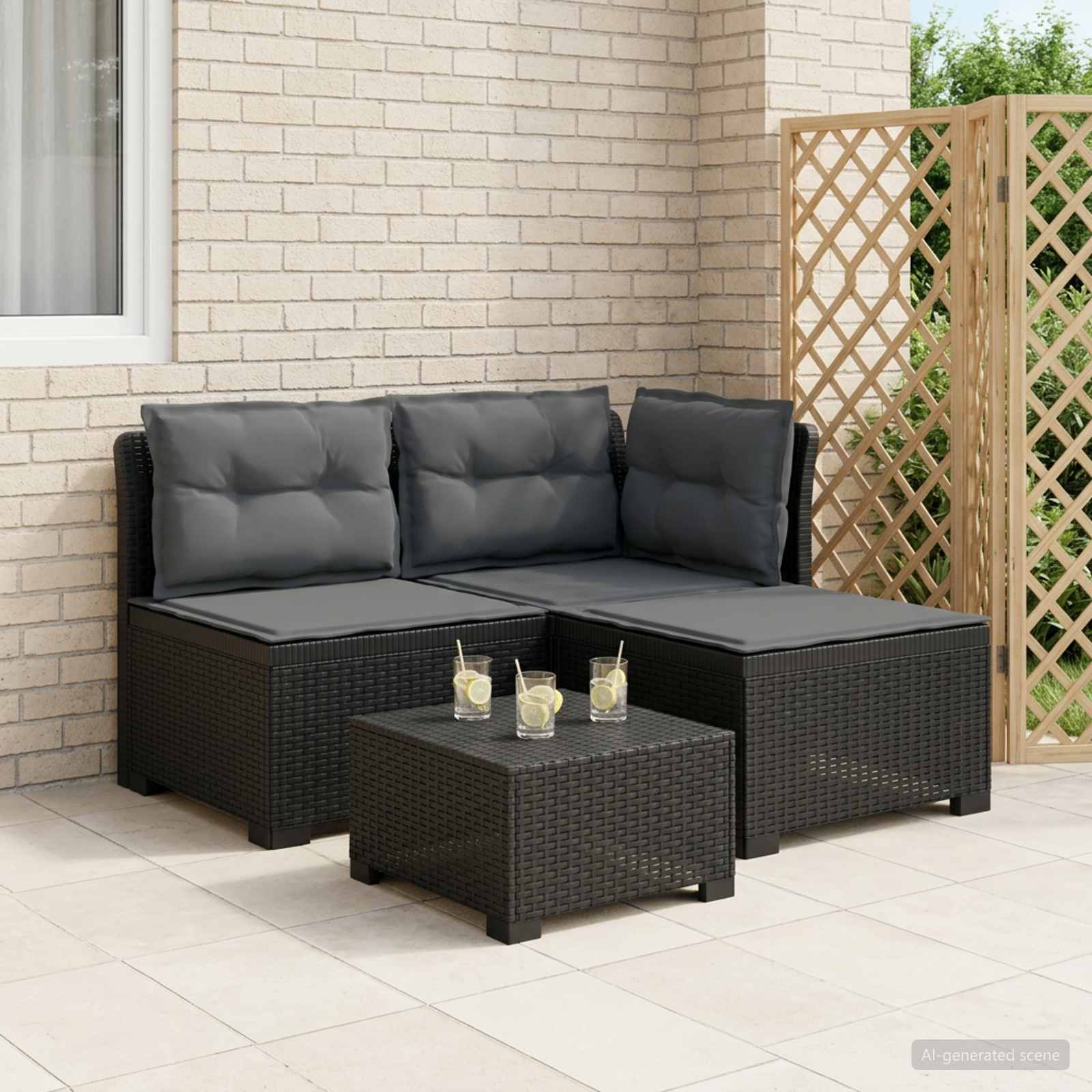3-personers havensofa med puder i rattanlook PP Antracit