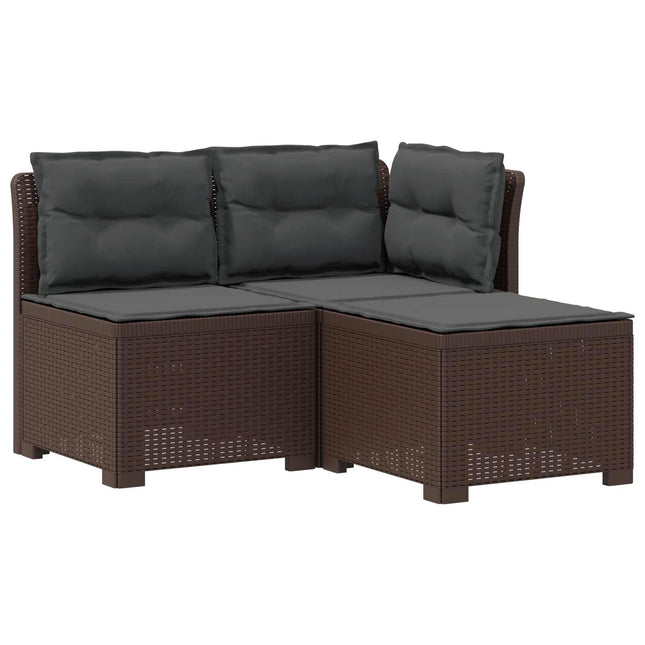 3-personers havensofa med puder i rattanlook PP Brun