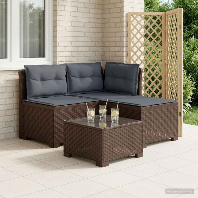 3-personers havensofa med puder i rattanlook PP Brun