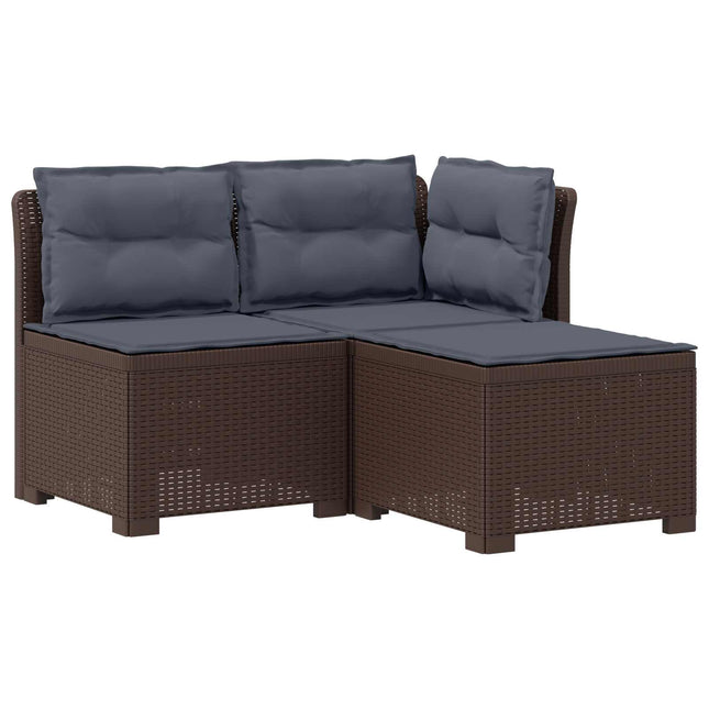 3-personers havensofa med puder i rattanlook PP Brun