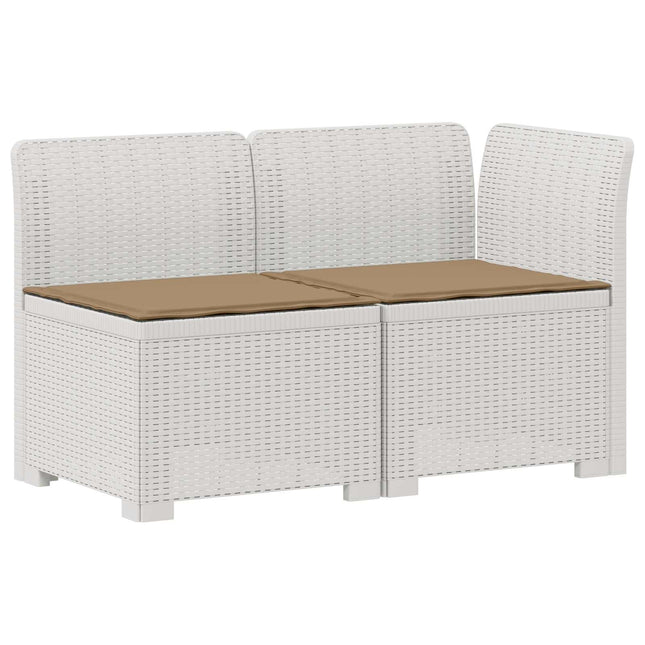 2-personers Havemøbelsofa med Pudefyld Rattan Look PP Hvid
