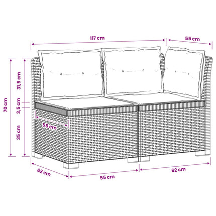 2-personers Havemøbelsofa med Pudefyld Rattan Look PP Brun