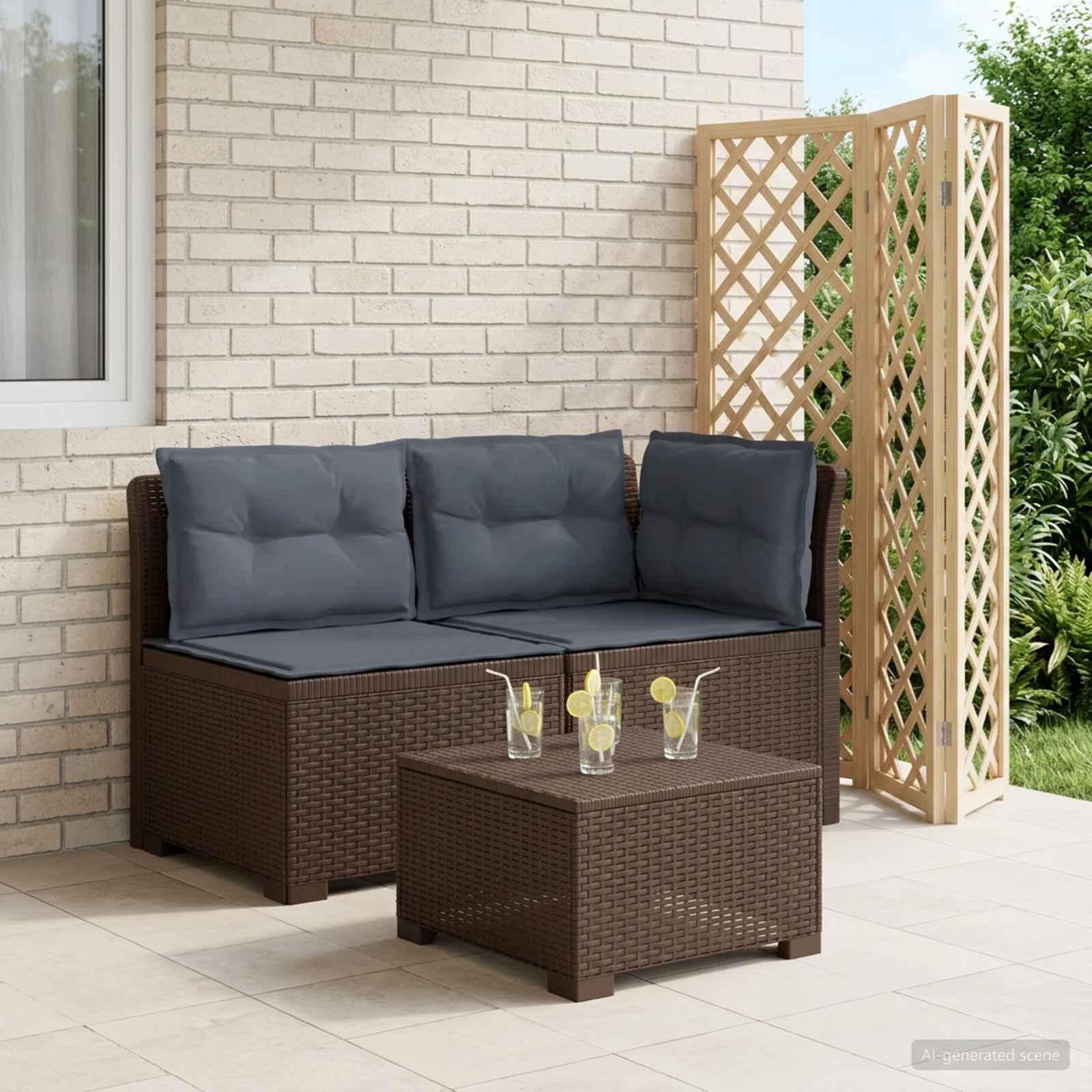 vidaXL 2-personers Havemøbelsofa med Pudefyld Rattan Look PP Brun