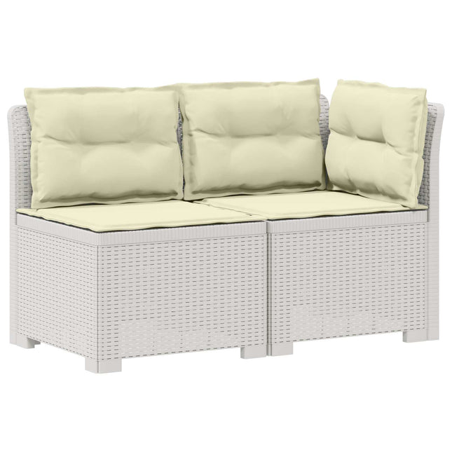 2-personers Havemøbelsofa med Pudefyld Rattan Look PP Hvid