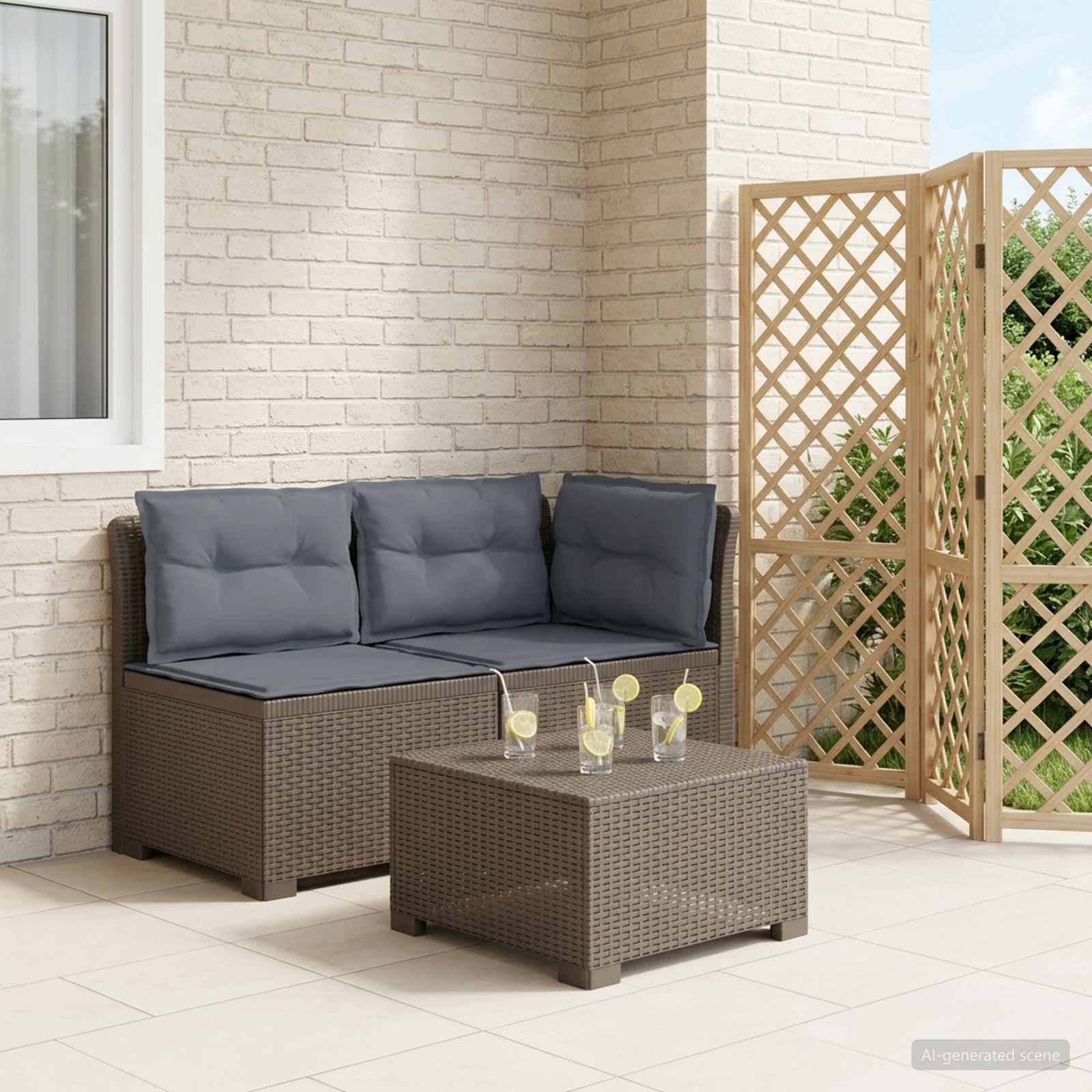 vidaXL 2-personers Havemøbelsofa med Pudefyld Rattan Look PP Lysegrå