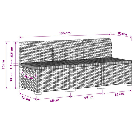 3-personers Havemøbel Sofa Rattan Look PP Hvid
