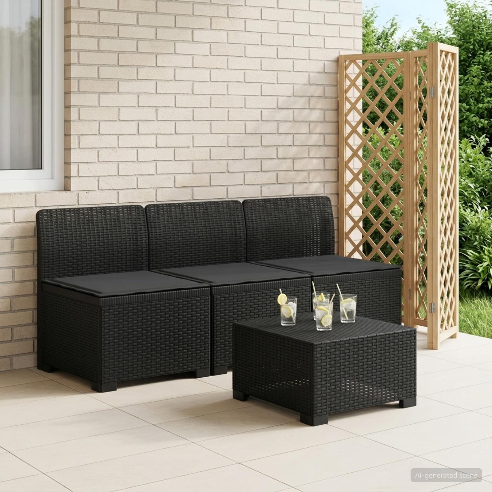 3-personers havensofa med puder i rattanlook PP Antracit