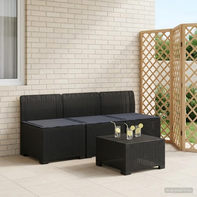 3-personers havensofa med puder i rattanlook PP Antracit