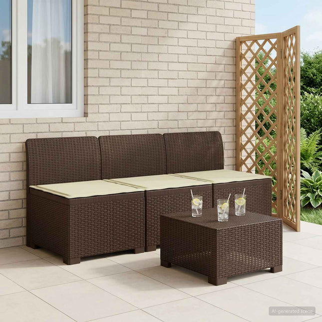 3-personers havensofa med puder i rattanlook PP Brun