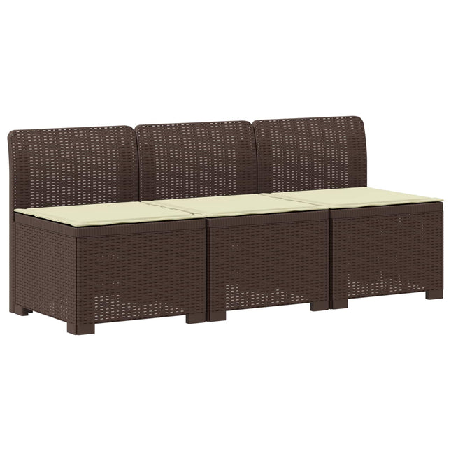 3-personers havensofa med puder i rattanlook PP Brun