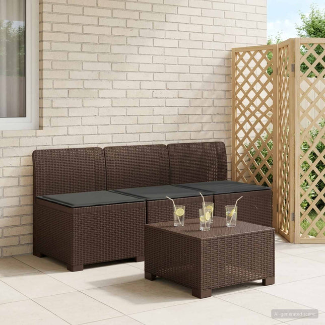 3-personers havensofa med puder i rattanlook PP Brun