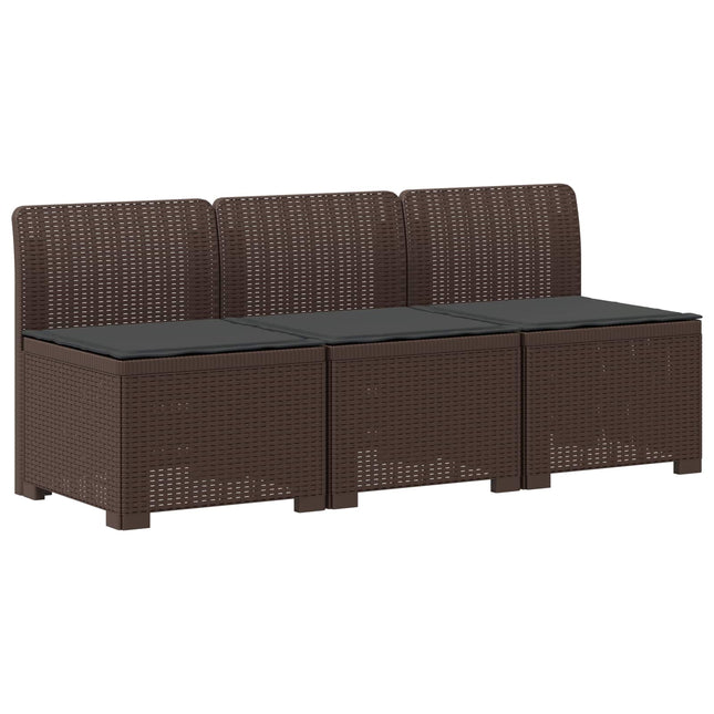 3-personers havensofa med puder i rattanlook PP Brun