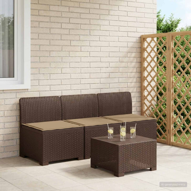 3-personers havensofa med puder i rattanlook PP Brun