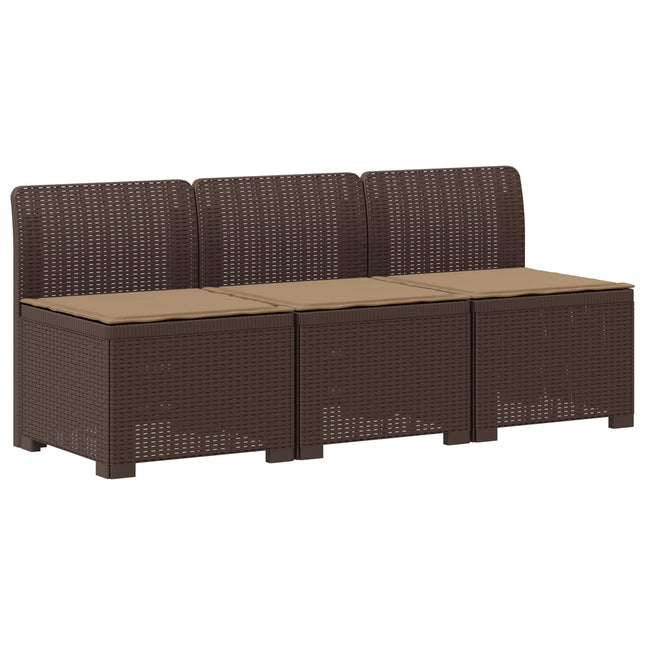 3-personers havensofa med puder i rattanlook PP Brun