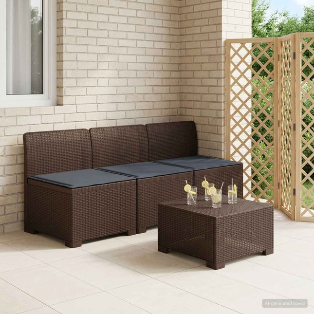 3-personers havensofa med puder i rattanlook PP Brun