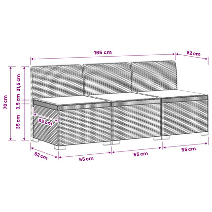 3-personers havensofa med puder i rattanlook PP Brun