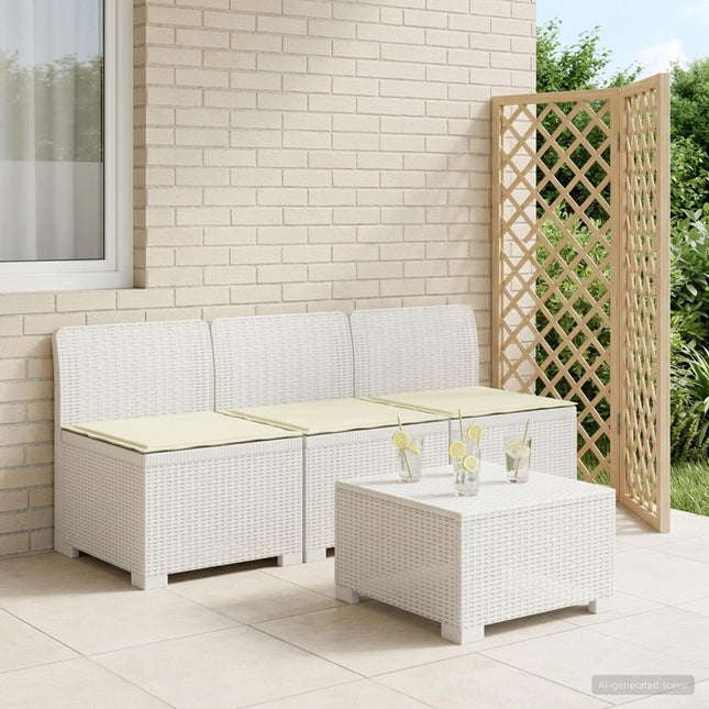 3-personers havensofa med puder i rattanlook PP Hvid