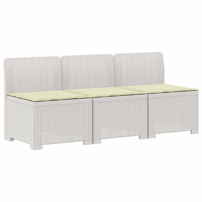 3-personers havensofa med puder i rattanlook PP Hvid