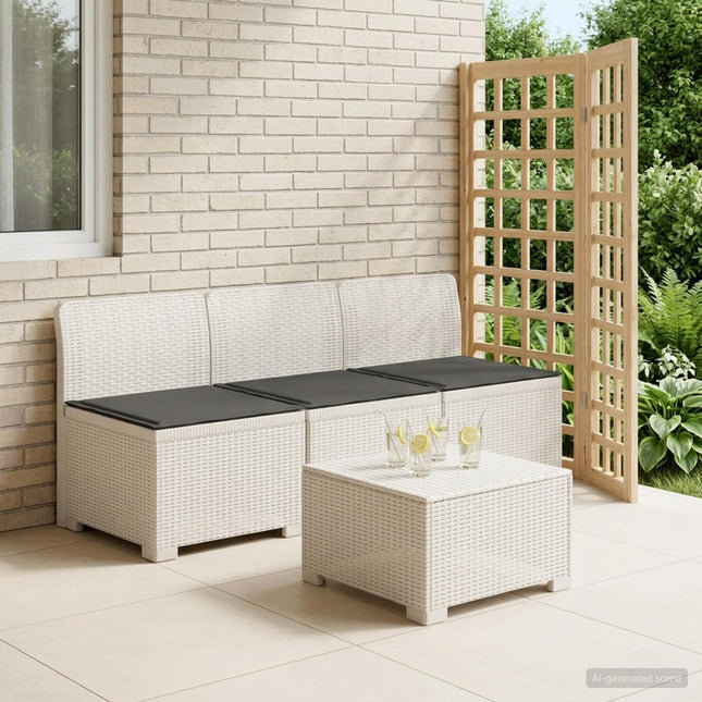 3-personers havensofa med puder i rattanlook PP Hvid