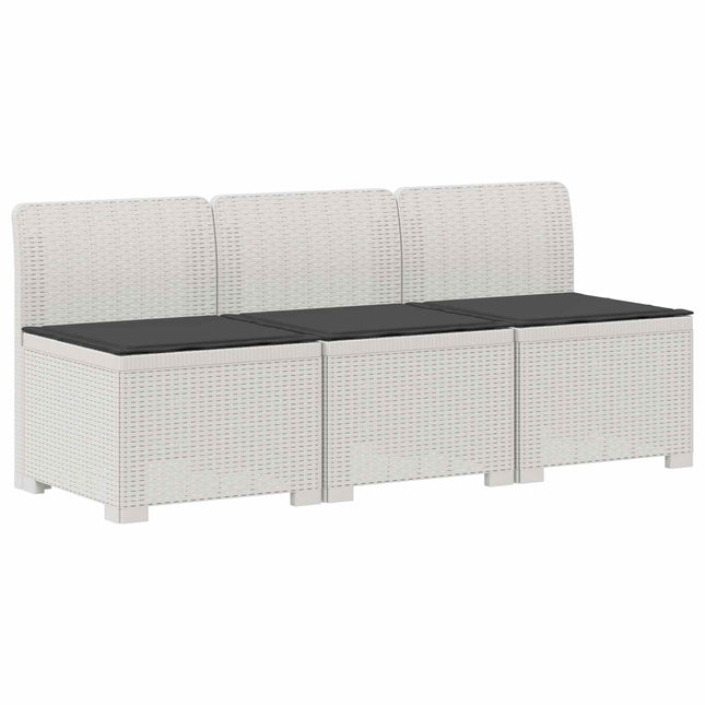 3-personers havensofa med puder i rattanlook PP Hvid