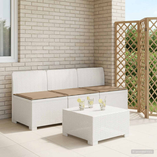 3-personers havensofa med puder i rattanlook PP Hvid