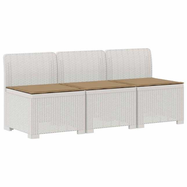 3-personers havensofa med puder i rattanlook PP Hvid