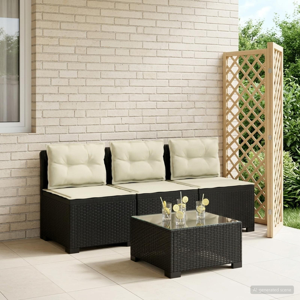 3-personers havensofa med puder i rattanlook PP Antracit