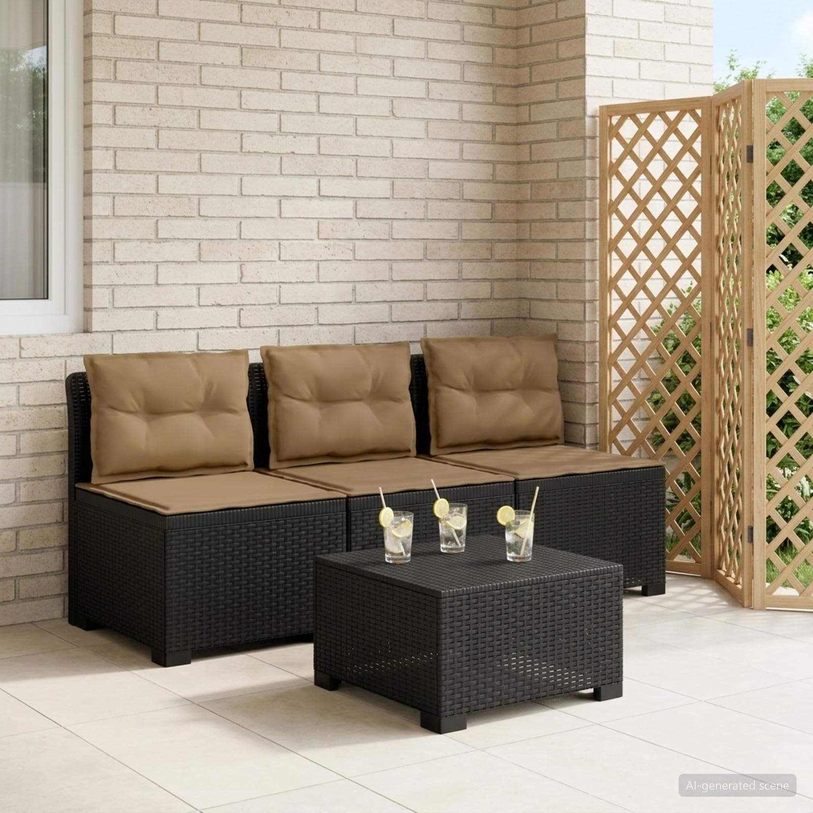 3-personers havensofa med puder i rattanlook PP Antracit