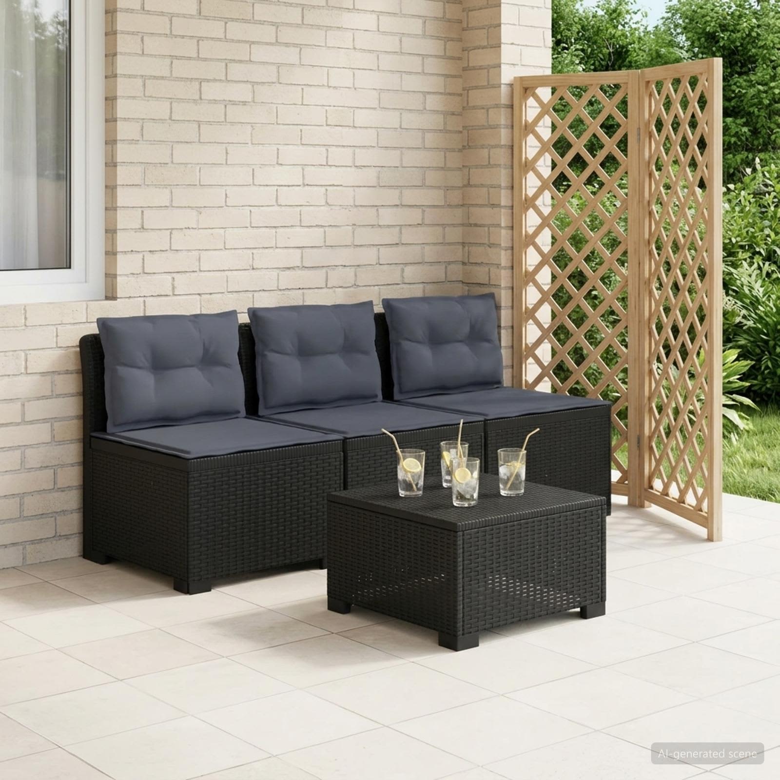3-personers havensofa med puder i rattanlook PP Antracit