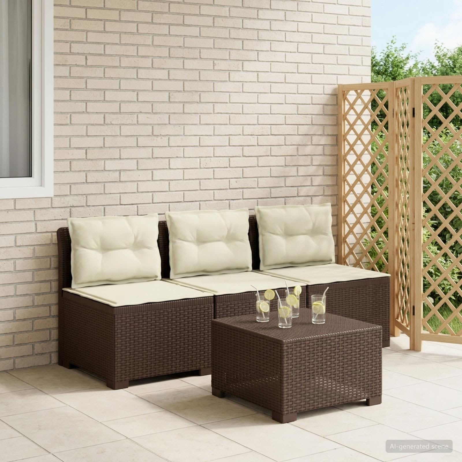 3-personers havensofa med puder i rattanlook PP Brun