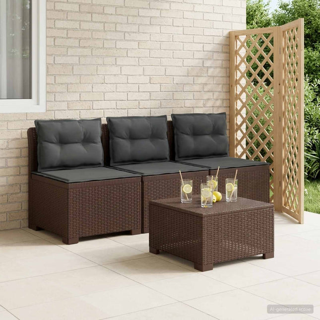 3-personers havensofa med puder i rattanlook PP Brun