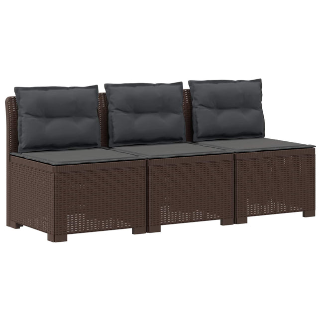 3-personers havensofa med puder i rattanlook PP Brun