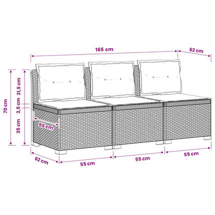 3-personers havensofa med puder i rattanlook PP Brun