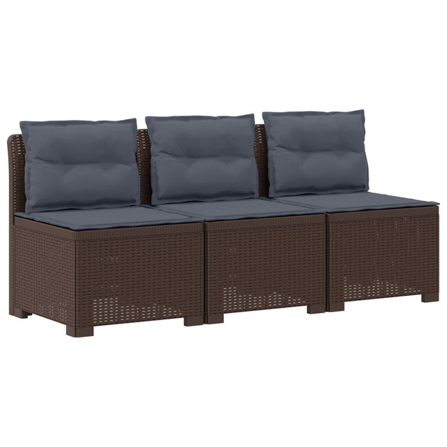 3-personers havensofa med puder i rattanlook PP Brun