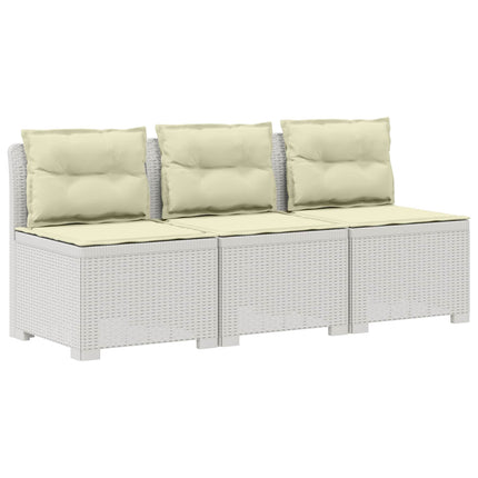 3-personers havensofa med puder i rattanlook PP Hvid