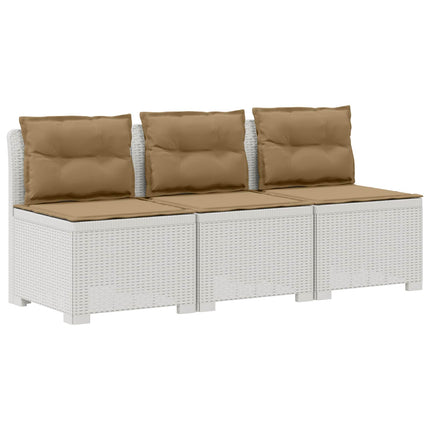 3-personers havensofa med puder i rattanlook PP Hvid