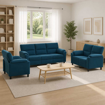 Sofa Sæt 3 pcs Blå Fløjl