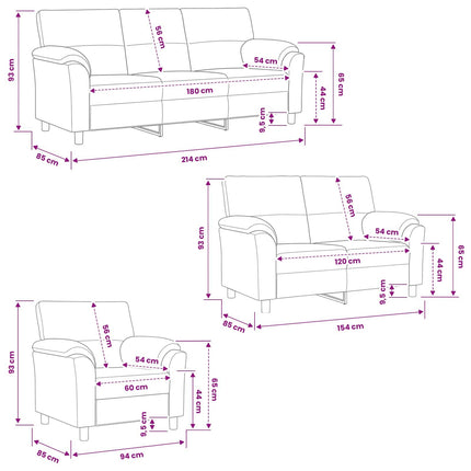 Sofa Sæt 3 pcs Blå Fløjl