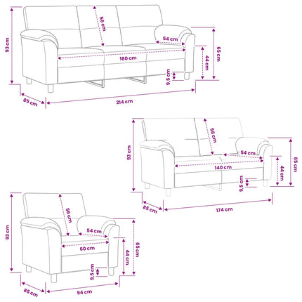 Sofa Sæt 3 pcs Blå Fløjl