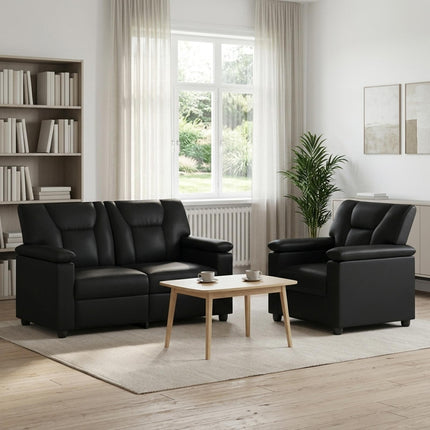 Sofa Sæt 2 pcs Sort Kunstlæder