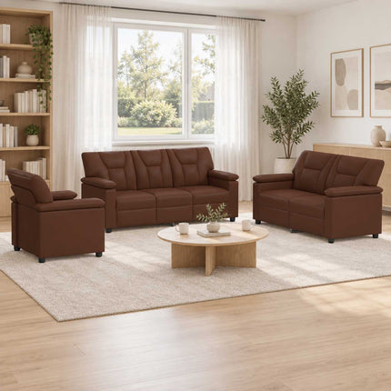Sofa Sæt 3 pcs Brun Kunstlæder