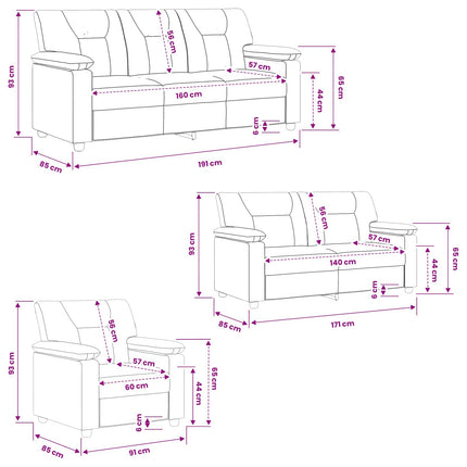 Sofa Sæt 3 pcs Brun Kunstlæder
