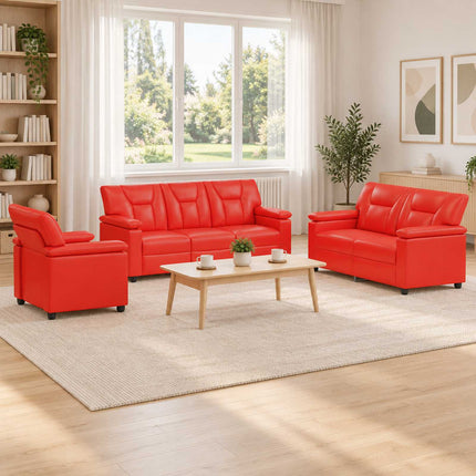 Sofa Sæt 3 pcs Rød Kunstlæder