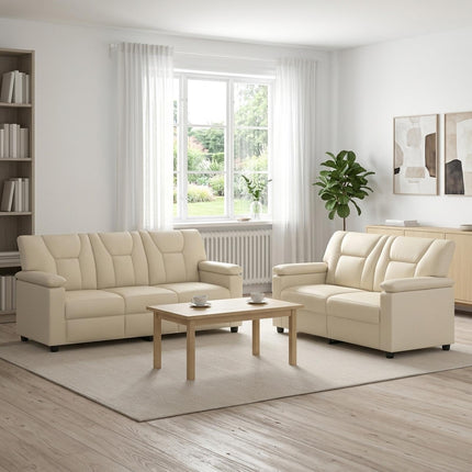 Sofa Sæt 2 pcs Cremefarvet Kunstlæder