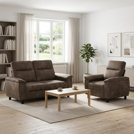 Sofa Sæt 2 pcs Mørkegrå Faux Suede Læder