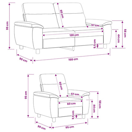 Sofa Sæt 2 pcs Mørkegrå Faux Suede Læder