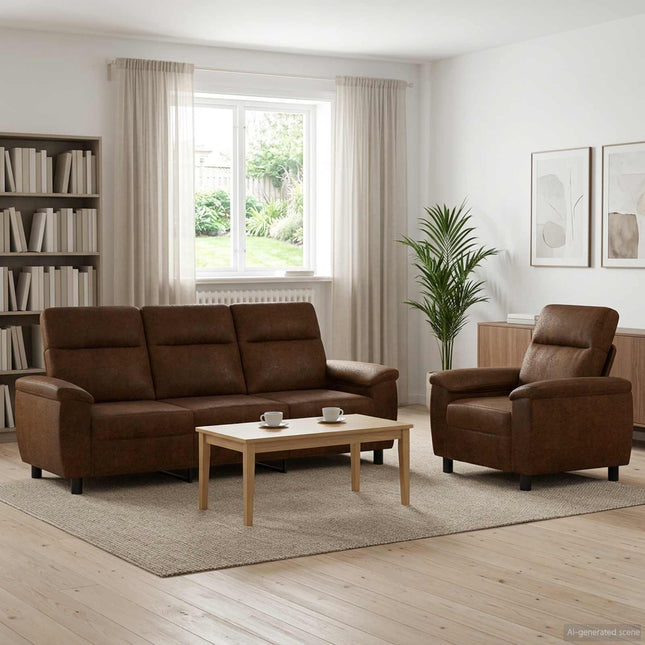 Sofa Sæt 2 stk. Brun Faux Suede Læder