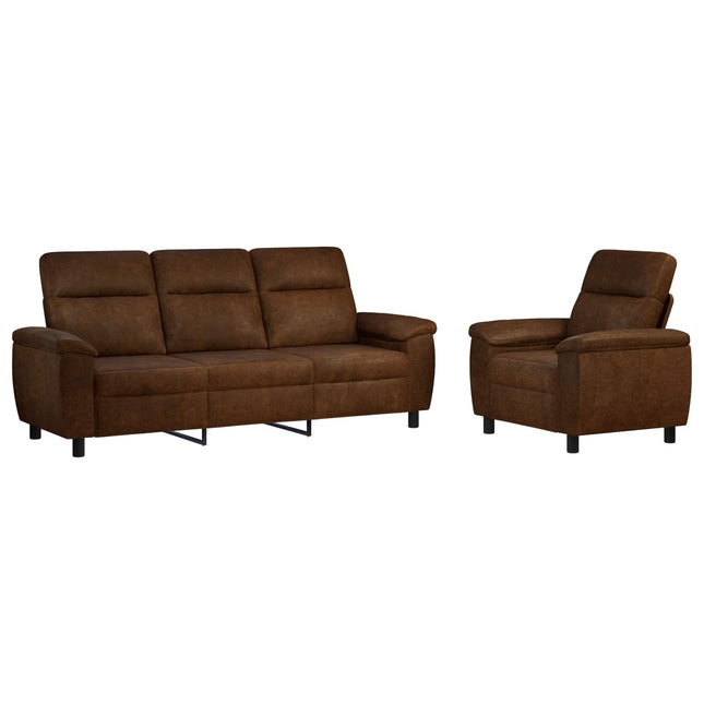 Sofa Sæt 2 stk. Brun Faux Suede Læder